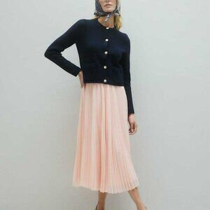 QUINCE Chiffon Pleated Midi Skirt Size Medium Soft Pink Elastic Waist Lined EUC